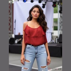 Olive Olivia Red Ruffled Blouse